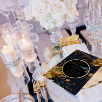 Blue Golden Floral Wedding Invitation Foil Invitation by SharonCullars at Zazzle