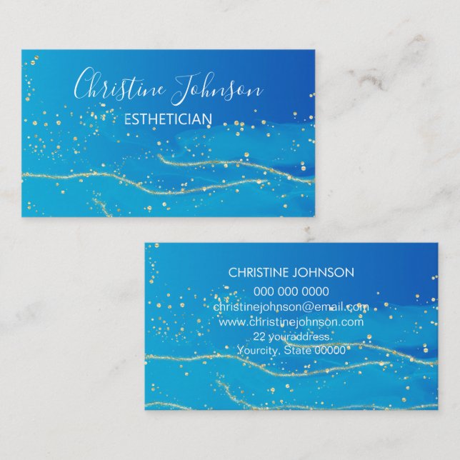 Blue Golden Glitter Sparkle Makeup Artist  Business Card (Front/Back)