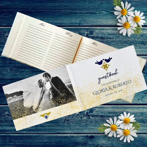 Blue Golden Love Birds Mexican Wedding Guest Book