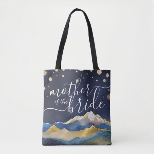 Blue Golden Mountains Wedding Mother of the Bride Tote Bag