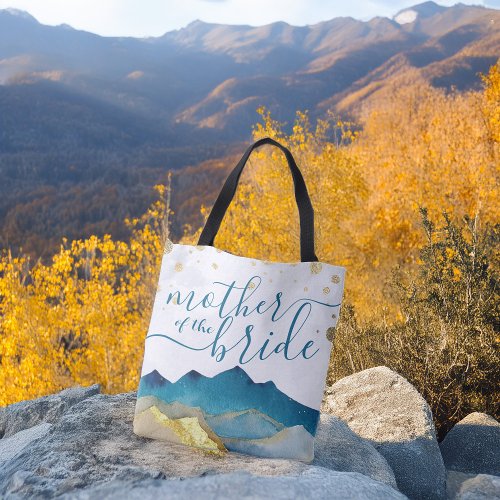 Blue Golden Mountains Wedding Mother of the Bride Tote Bag