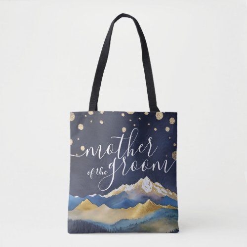 Blue Golden Mountains Wedding Mother of the Groom Tote Bag