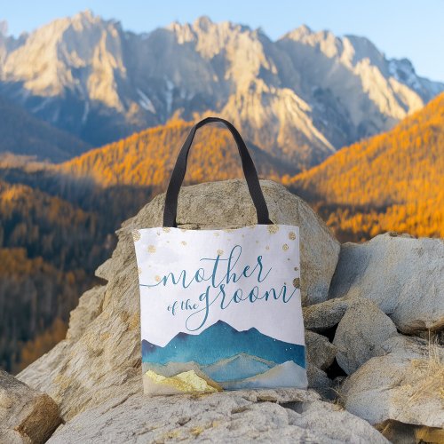 Blue Golden Mountains Wedding Mother of the Groom Tote Bag