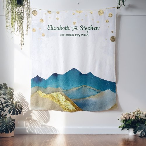 Blue Golden Mountains Wedding Photo Booth Backdrop