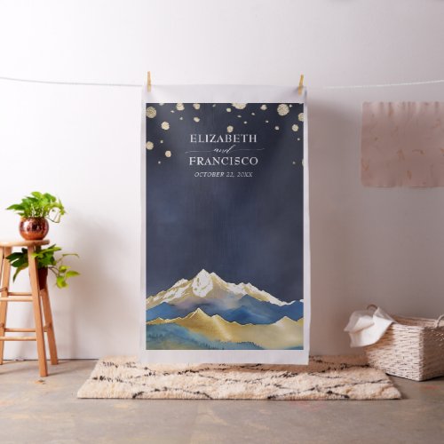 Blue Golden Mountains Wedding Photo Booth Backdrop