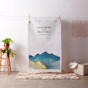 Blue Golden Mountains Wedding Photo Booth Backdrop