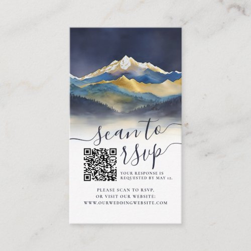 Blue Golden Mountains Wedding QR Code Website RSVP Enclosure Card