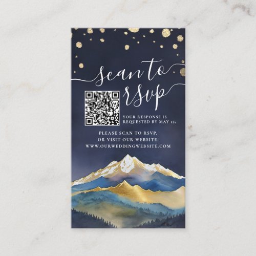 Blue Golden Mountains Wedding QR Code Website RSVP Enclosure Card