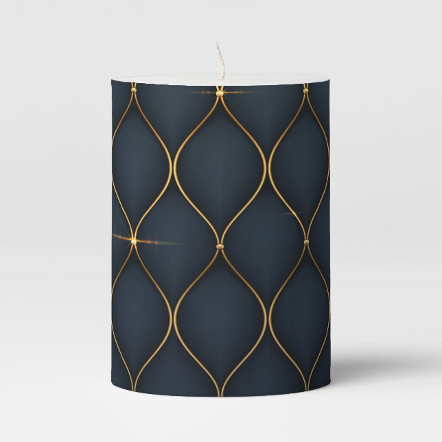 BLUE GOLDEN PRINT PILLAR CANDLE (Front)