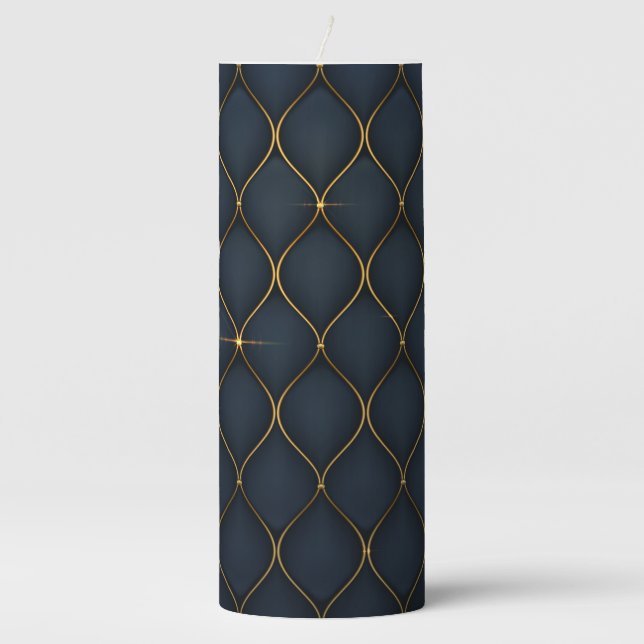 BLUE GOLDEN PRINT PILLAR CANDLE (Front)