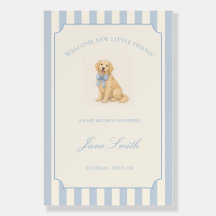 Blue Golden Retriever Baby Shower Welcome Sign