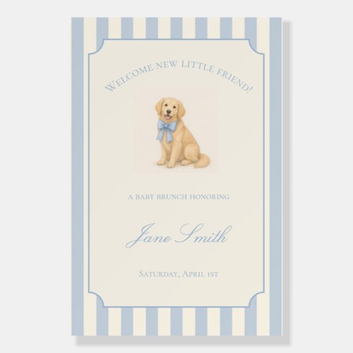 Blue Golden Retriever Baby Shower Welcome Sign