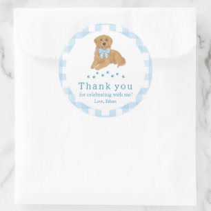Blue Golden Retriever Birthday Thank You Favor Classic Round Sticker
