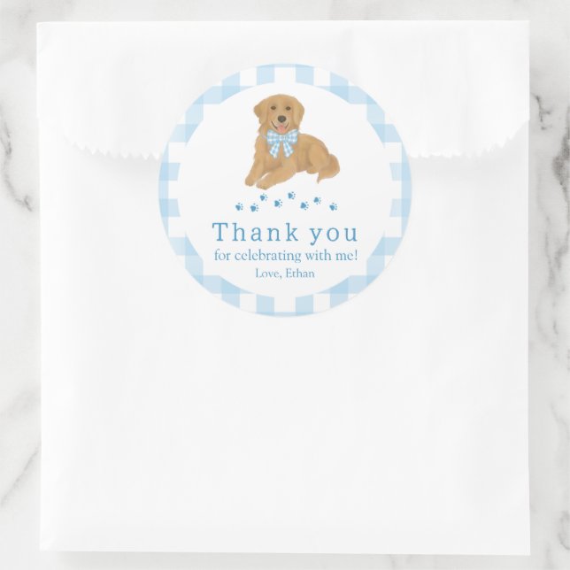 Blue Golden Retriever Birthday Thank You Favor Classic Round Sticker (Bag)