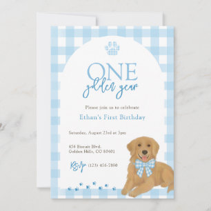 Blue Golden Retriever One Golden Year Birthday Invitation