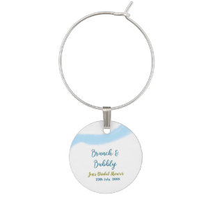 Blue golden watercolor bubbly and brunch bridal sh wine charm