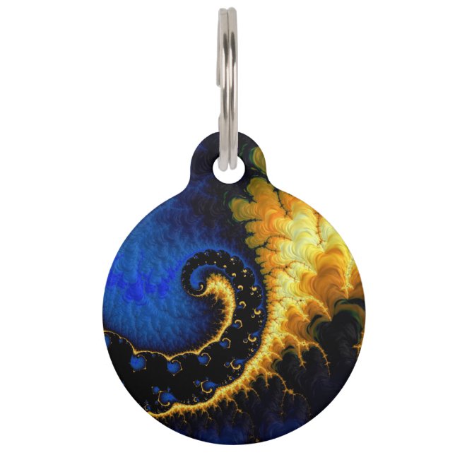 Blue Golden Yellow Fractal Pet ID Tag (Front)