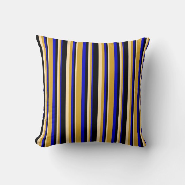 Blue, Goldenrod, Beige & Black Colored Lines Throw Pillow (Front)