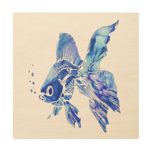 Blue Goldfish Pet Aquarium or pond Fish blue waves Wood Wall Decor