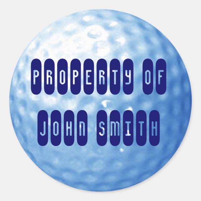 Blue Golf  Ball Property of Name Stickers (Front)