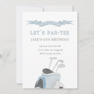 Blue golf birthday partee invitation