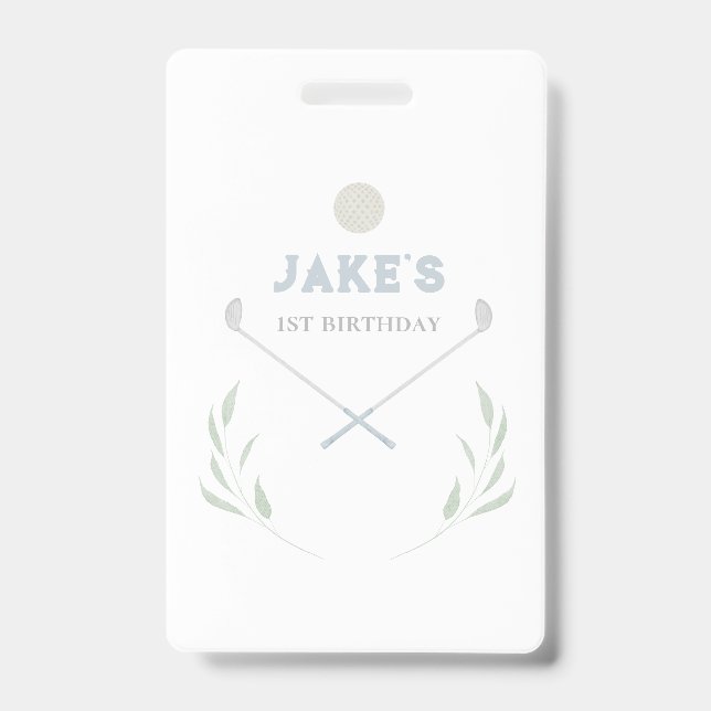 Blue Golf Birthday Party Paper Plates Badge (Front)