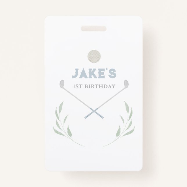 Blue Golf Birthday Party Paper Plates Badge (Front)
