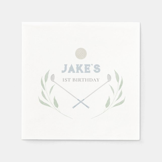Blue Golf Birthday Party Paper Plates Napkins (Front)