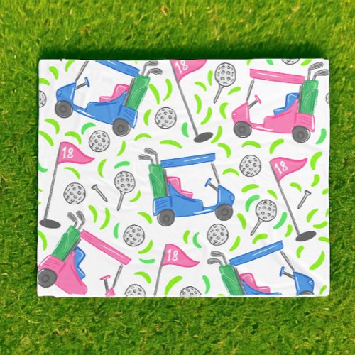 Blue Golf Cart 18th Hole Flag Preppy Bright Fleece Blanket