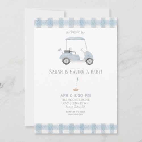 Blue Golf Cart baby shower Invitation