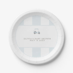 Blue golf cart baby shower plate