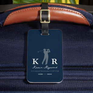 Blue Golf Player with Initials  Luggage Tag