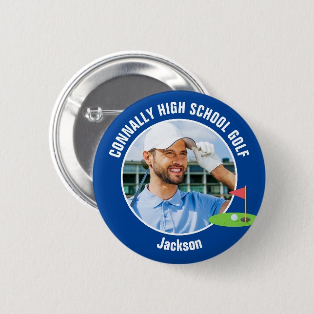 Blue Golfer Photo High School Golf Team Button (Front & Back)