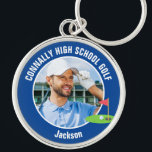 Blue Golfer Photo High School Golf Team Keychain<br><div class="desc">This cool customized high school golf team photo gift features white typography of your golfer name on a blue keychain with a cute golfing icon. Personalize with your student's photograph and class year as a proud sports parent.</div>