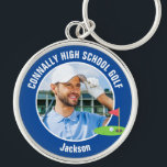 Blue Golfer Photo High School Golf Team Keychain<br><div class="desc">This cool customized high school golf team photo gift features white typography of your golfer name on a blue keychain with a cute golfing icon. Personalize with your student's photograph and class year as a proud sports parent.</div>