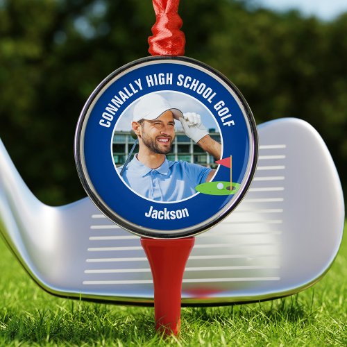 Blue Golfer Photo High School Golf Team Metal Ornament