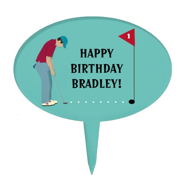 Blue Golfer Putting Ball Cake Topper (Front)