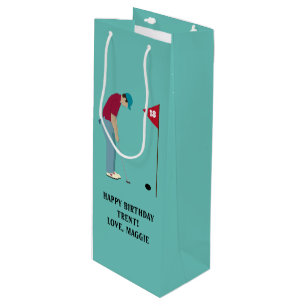 Blue Golfer Putting Ball Wine Gift Bag