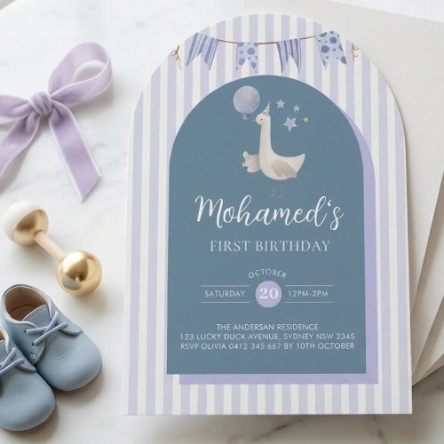 Blue Goose First Birthday Invitation Personalized
