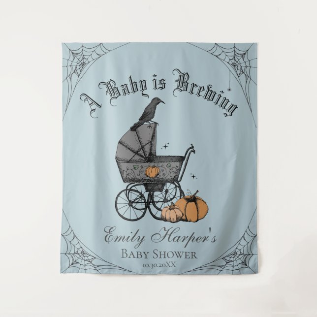 Blue Gothic A Baby is Brewing Baby Shower Backdrop (Front)