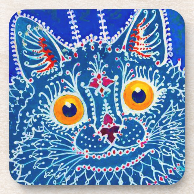 Blue Gothic Cat Beverage Coaster (Front)