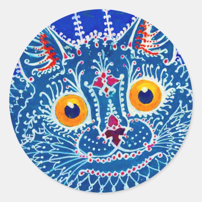 Blue Gothic Cat Classic Round Sticker (Front)