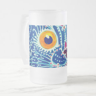 Blue Gothic Cat Frosted Glass Beer Mug