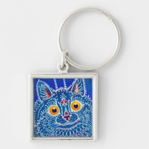 Blue Gothic Cat Keychain