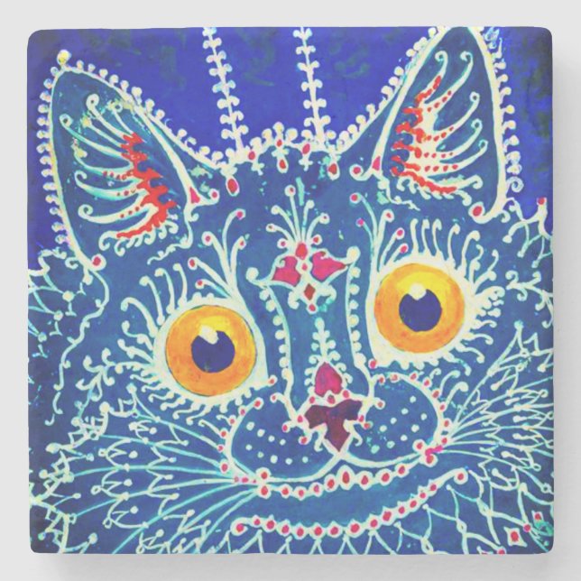 Blue Gothic Cat Stone Coaster (Front)