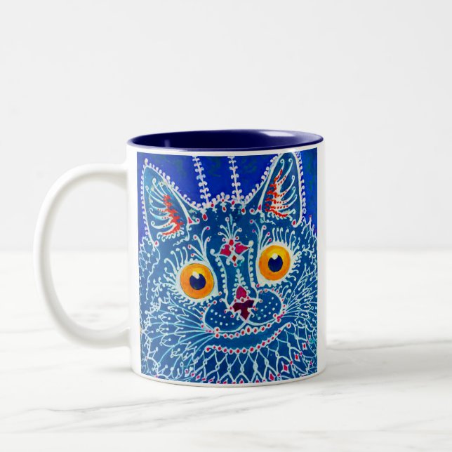 Blue Gothic Cat Two-Tone Coffee Mug (Left)