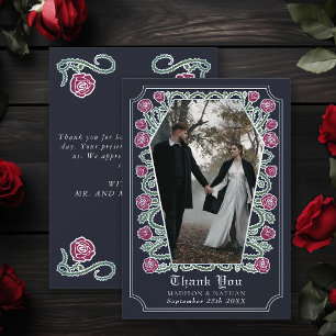Blue Gothic Coffin Rose Wedding Thank You Card
