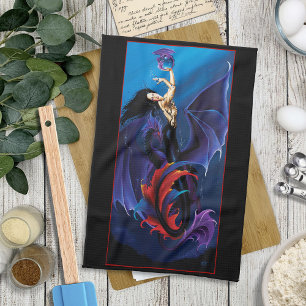 Blue Gothic Dragons Mermaid Fantasy Purple Kitchen Towel