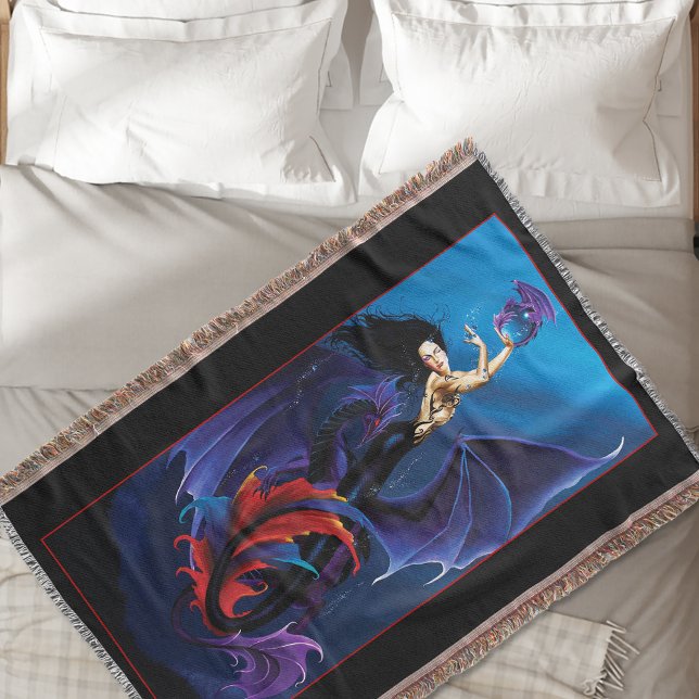 Blue Gothic Dragons Mermaid Fantasy Purple  Throw Blanket (Creator Uploaded)