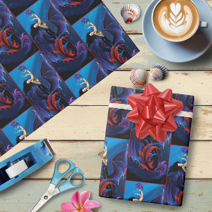 Blue Gothic Dragons Mermaid Fantasy Purple Wrapping Paper